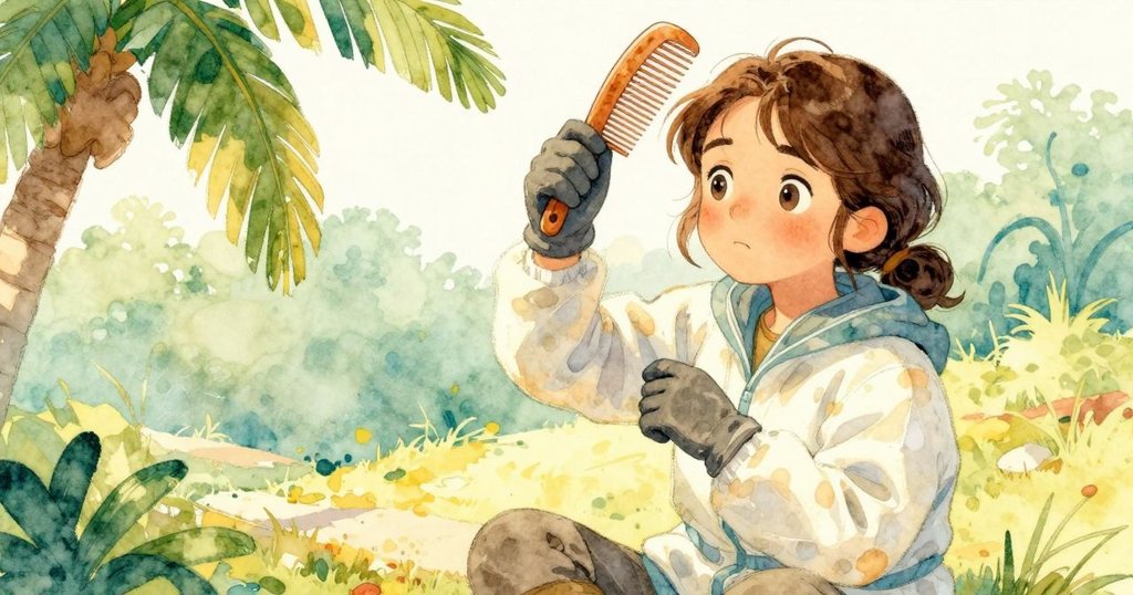 露西亞細心掀起蜂巢，展現出松木邊緣上的琥珀色光痕與細緻裂紋，在陽光照射下更顯絢麗