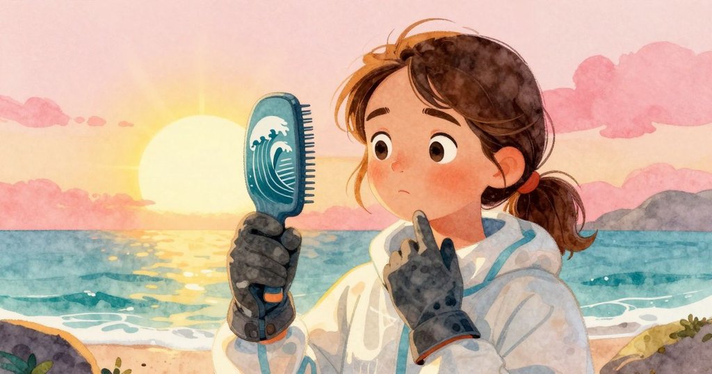 露西亞驚奇地注視蜂巢中隱藏的波浪形狀，陽光穿透蜂巢，呈現出神秘光影交錯的瞬間