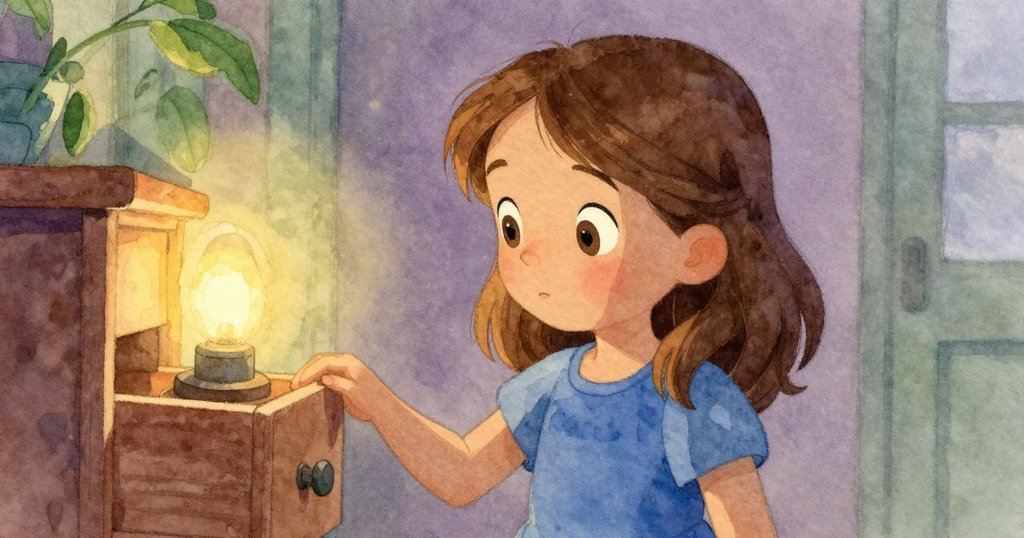 菲奧娜凝望抽屜機械細節，眼神專注，燈光柔和，展現好奇心，室內溫暖明亮