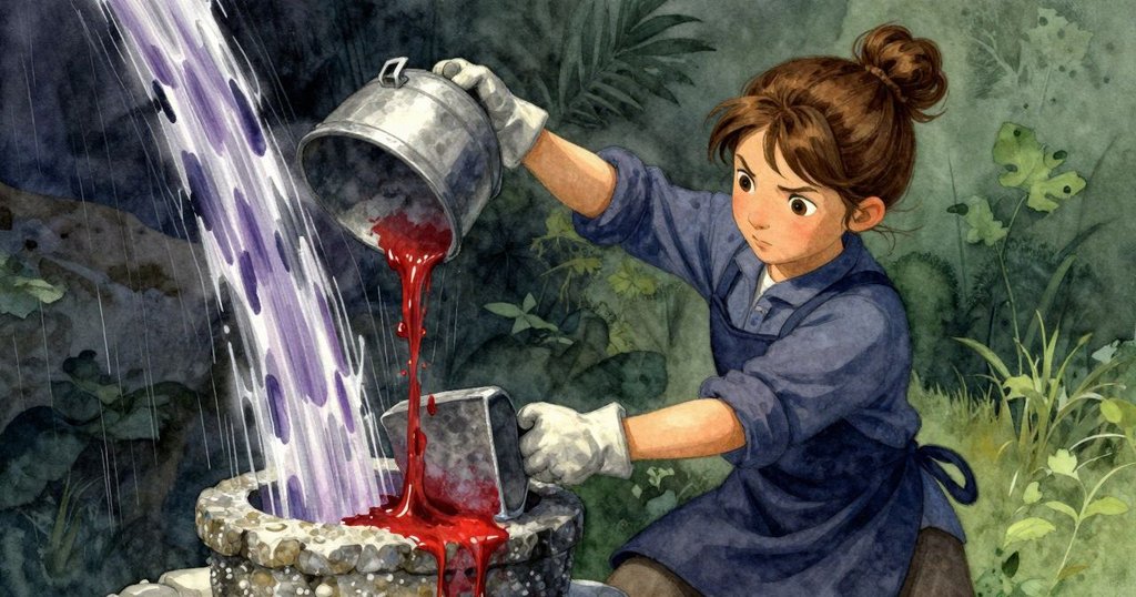 芬娜迅速插入楔子，動態展現石桶運動與顏料流動，工坊充滿緊張且專注的氛圍