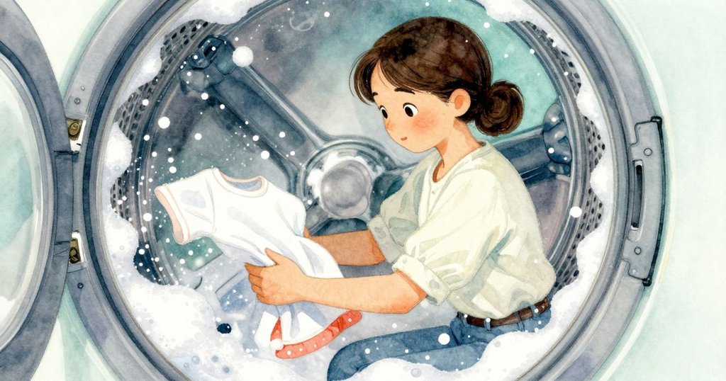洗衣機內部顯示活躍水泡與飄揚T恤袖, 動態及明亮燈光下展現忙碌家居洗衣場景