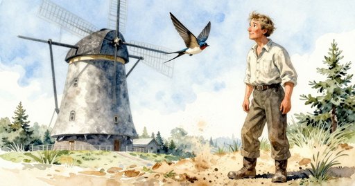 A Swallow at the Empty Peg of the Watermill