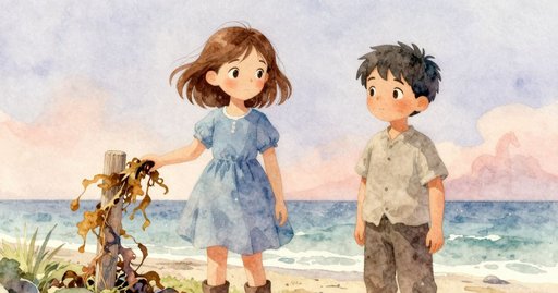 Kelp Unwraps the Wooden Marker on the Tidal Flat