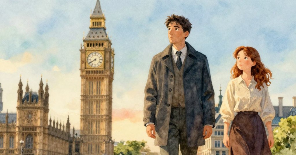 伊夫與芙蕾雅在鐘樓中告別，光線柔和，暖與冷交織，兩人神情沉思，場面平靜而溫馨