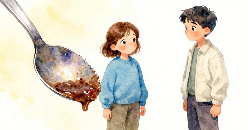 從Bea的視角看，匙子邊緣露出細密劍齒的鑿子，濕潤泥面映出微光，充滿意外與專注