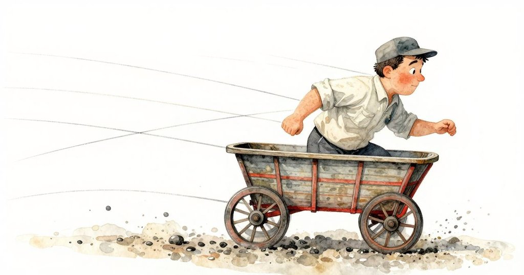 突然，彩繪馬車顛簸闖入場景，帶動糖絲變厚，Everett正迅速調整操作，情境充滿超現實韻味。