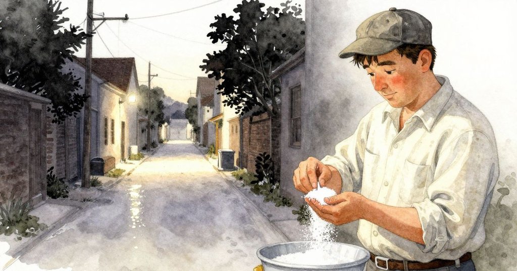 街道漸歇寧靜，Everett輕拭袖口糖塵，遠處溫柔夜晚及發光推車構成故事平靜完結。