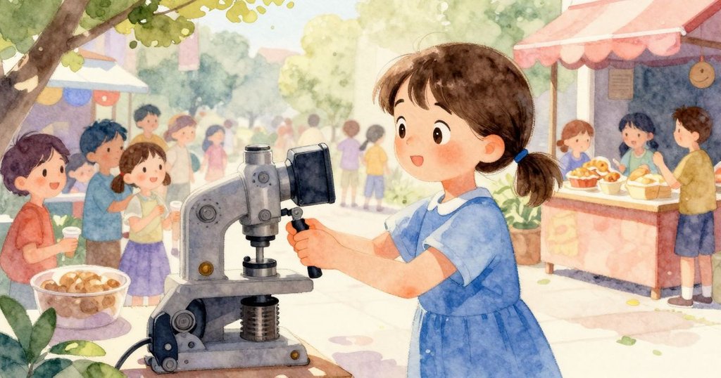 Cleo轉向熱鬧小吃攤，邊擦手邊進入充滿孩子與美食香氣的嘉年華場景，展現轉移注意力的情感變化