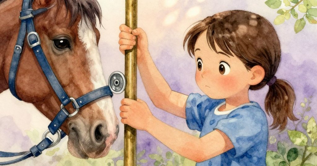 Cleo最終輕敲銅柱並穩定藍馬韁繩，手指細膩動作與發亮螺絲見證她堅定解決問題的轉折