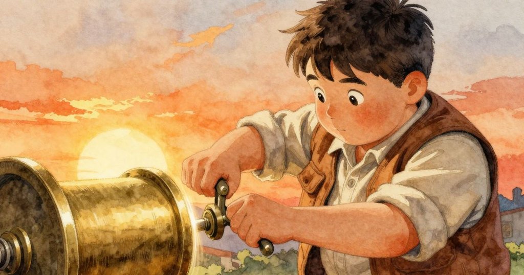 Graeme專注轉動鑰匙,圓筒開始旋轉,銅釘精確點入機構,暖光下機械細節呈現動感與復甦