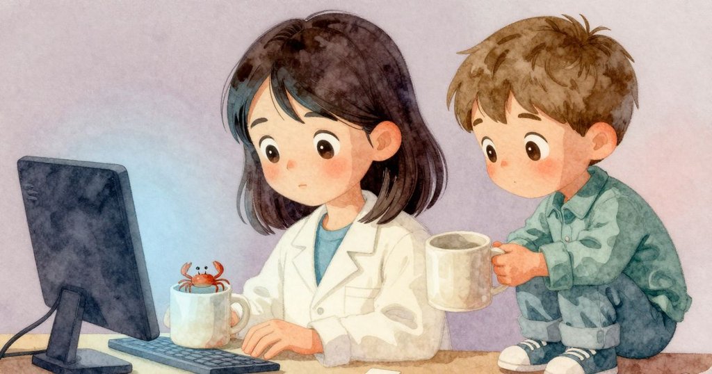 在藍光映照下，倒扣杯與海邊小蟹特寫，細膩光影交錯，象徵神秘探索與隱藏意義