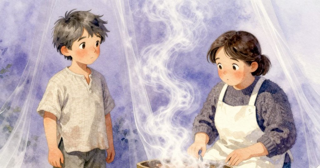 茶館內蒸氣從紙屏幕下柔柔升起，形成如水般流動的朦朧美感，意境夢幻且充滿靜謐氛圍