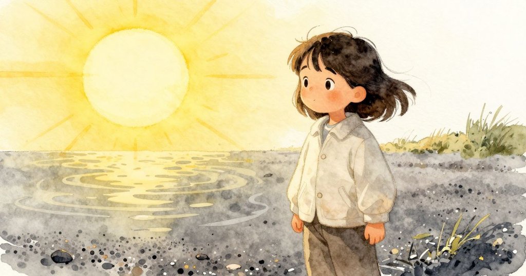 晨光中碎石花園展現清晰紋理，光影交織間透露出微風拂動的動感，營造出明亮而生動的自然場景