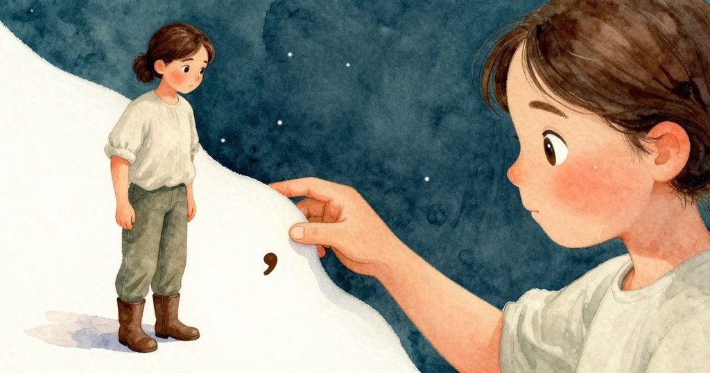 在靜止瞬間,Valda 輕觸紙漿發現細小棕色逗號,特寫展示紙纖紋理與好奇探索