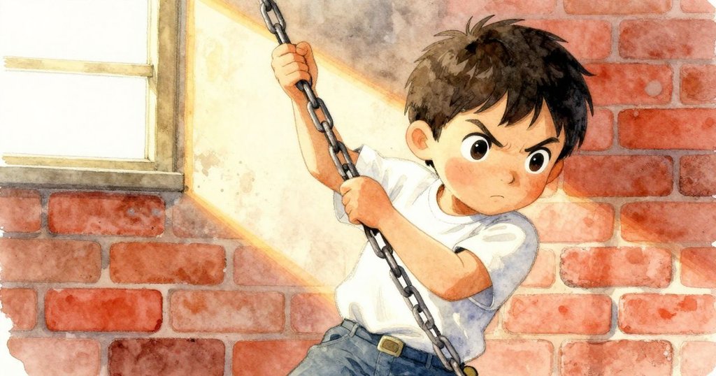 克魯斯迅速伸手制止擺動鏈條,抓住轉瞬間的光影節奏,動作果斷,充滿緊張與決心