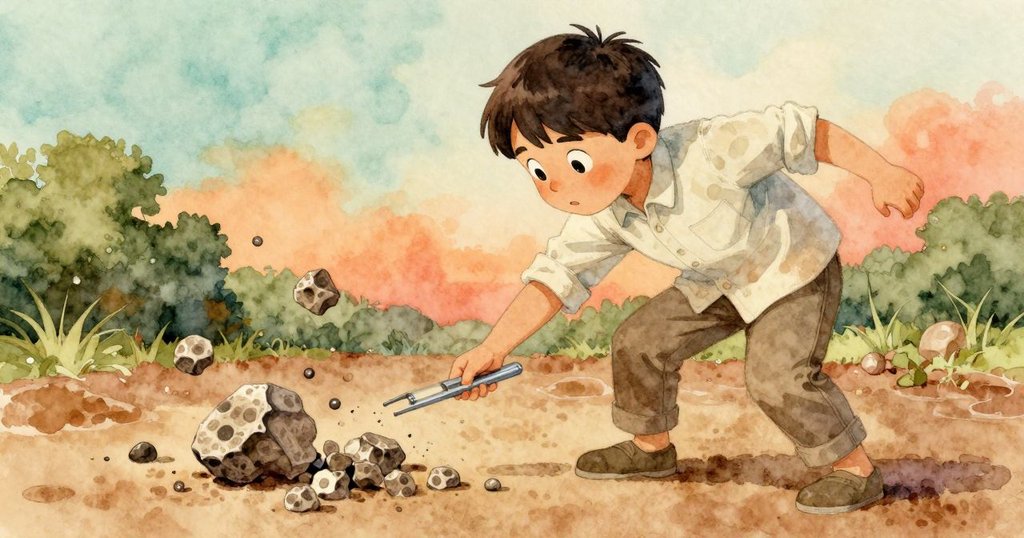 卡爾急速俯身接住落下的化石與旋轉琴叉，動態場面展現出緊張與專注瞬間