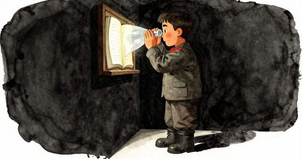 帕吉特停下記錄，調整布料覆蓋燈透鏡，神情專注充滿希望，桌上打開賬簿見證工作細節