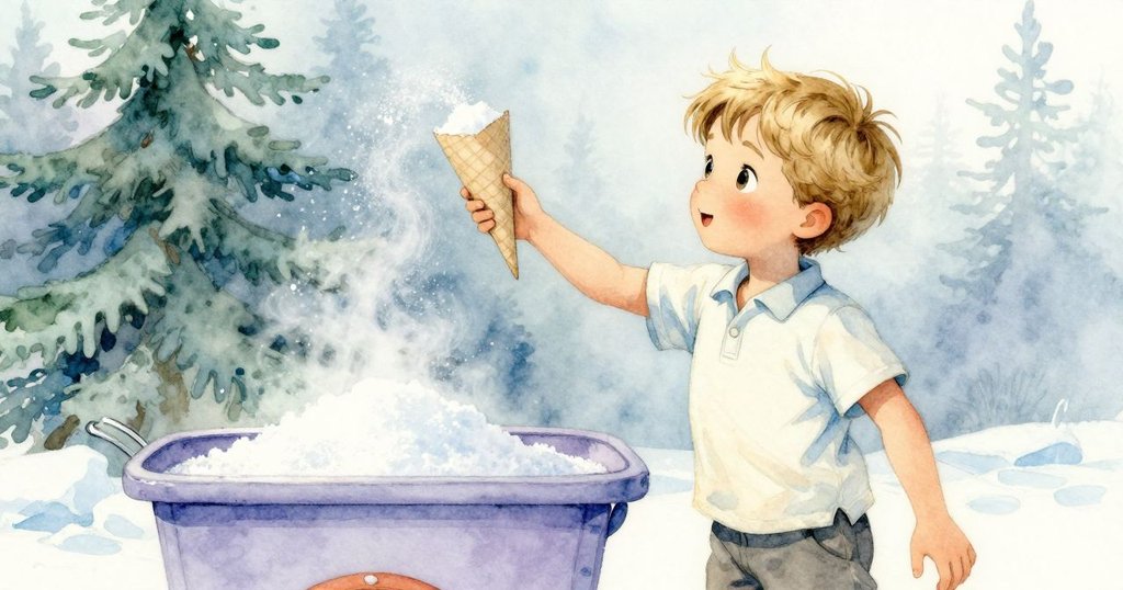 Jethro輕拋紙錐,糖霧在棉花糖攤邊瞬間形成,展現動靜交錯的魔幻過渡時刻,背景柔和自然。