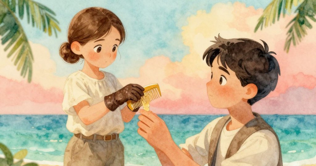 昆恩的手戴著皮手套輕撫蜂巢木框，近距離展示每個蜂房中透明金色的蜜蠟細節，背景朦朧