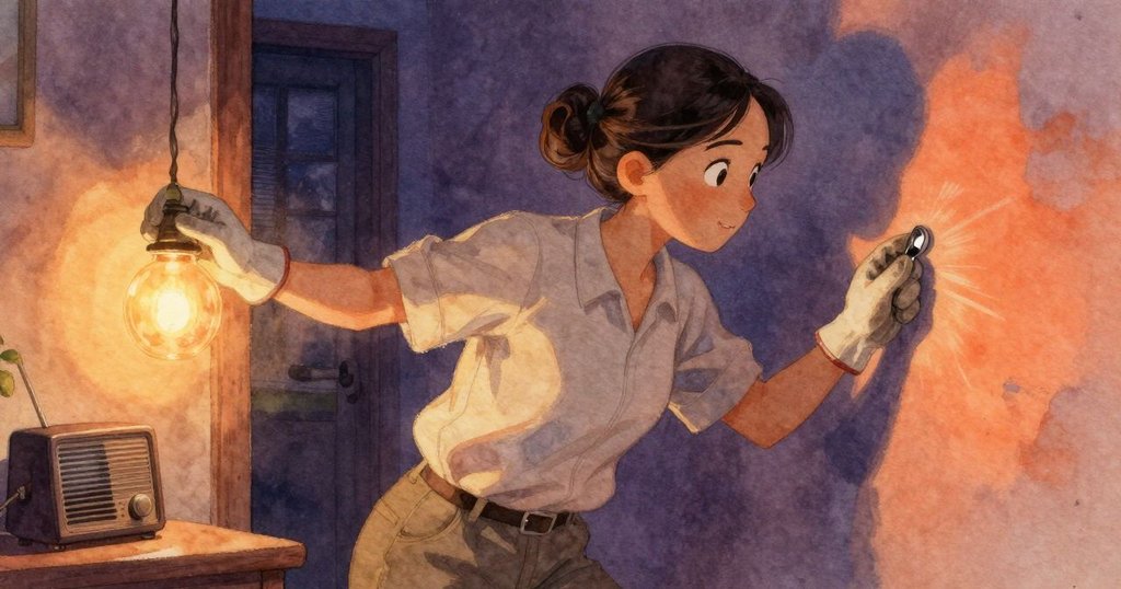 海達的手意外觸碰到按鍵，引發琥珀燈光閃爍，動作瞬間充滿細膩動感，室內儀器背景清晰可見