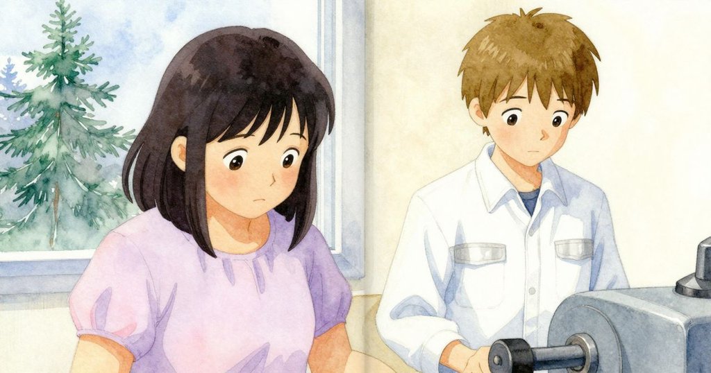 烏拉與格雷安坐機旁, 神情放鬆滿足, 機械運轉平和, 結局呈現寧靜舒緩氣氛.