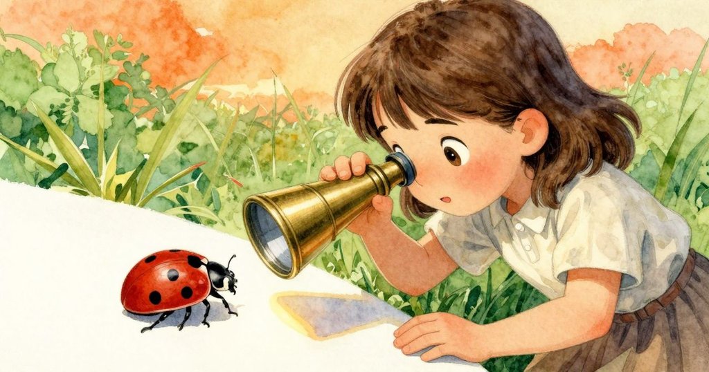 Zara專注調整鏡頭,指尖輕觸鏡邊,瓢蟲靜靜遊走,呈現出精緻與緊張間的微妙瞬間。