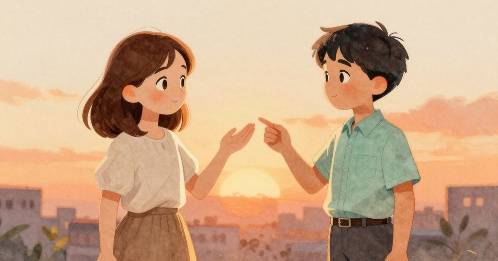 Zara與Theo在溫暖午後互動,Zara輕觸鏡框,兩人默契交流,共同締造一幅柔和藝術旅程。