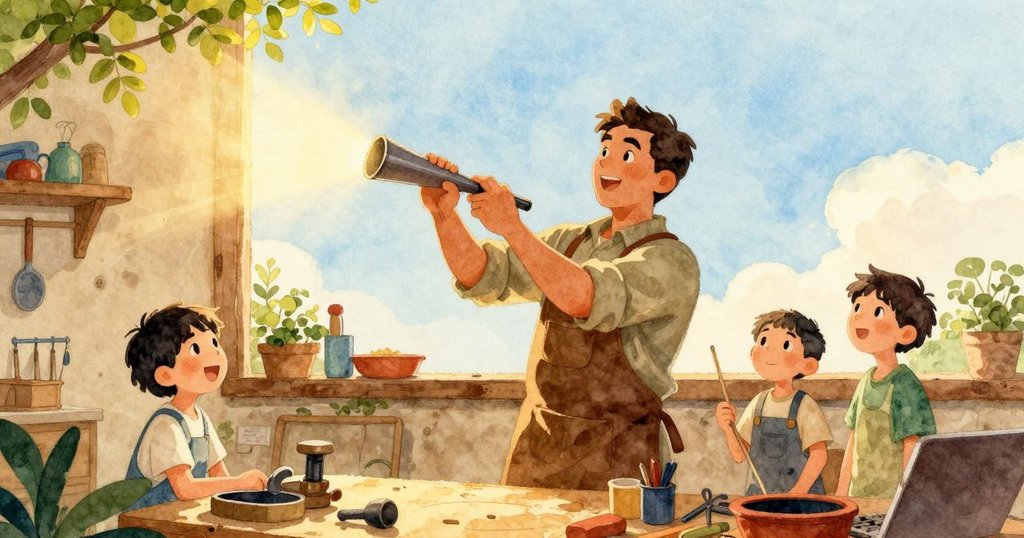 肯特從工具架上拿起吹管，背景火爐閃爍，工作室內充滿忙碌和警覺。