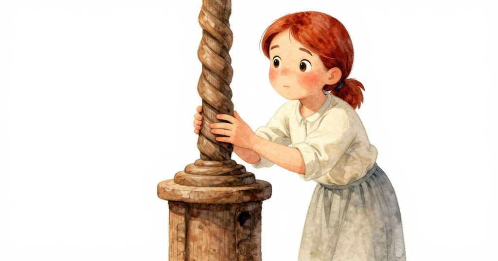 戴娜低角度仰視台座上細緻螺旋紋，手指輕觸表面，表情流露對歷史秘語的敬仰