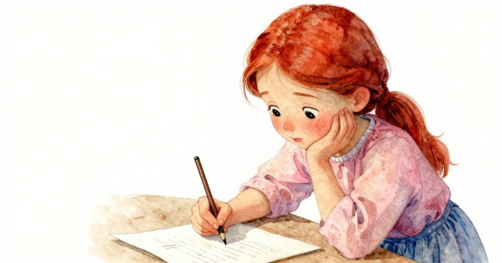 羅莎手持組版棒仔細調整缺失的長破折號,神情猶豫而堅定,背景傳統機房散落版紙細節豐富