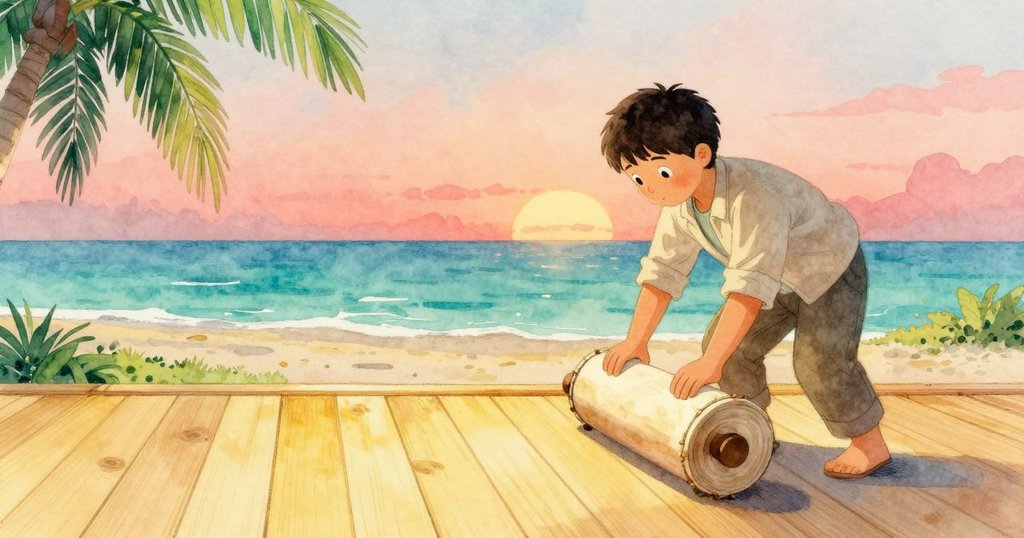 萊爾輕推大鼓暴露出明亮地板，寬幅畫面中展示了一個隱藏已久的秘密，充滿轉折與神秘之感。