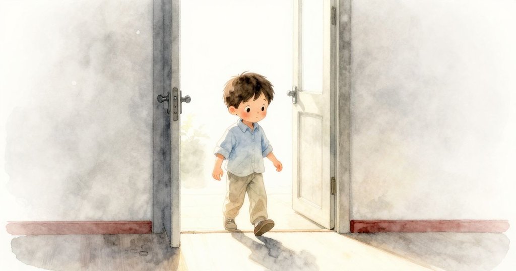 Max打開門進入充滿晨霧與柔光的房間,臉上流露出安靜好奇,房內暖色光線灑落木質地板