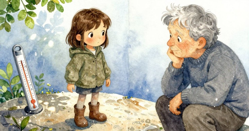 透過Shea視角觀察傾斜的雨量計及潮濕砂岩，細緻土壤與蟲跡彰顯大自然神奇細節，充滿好奇。