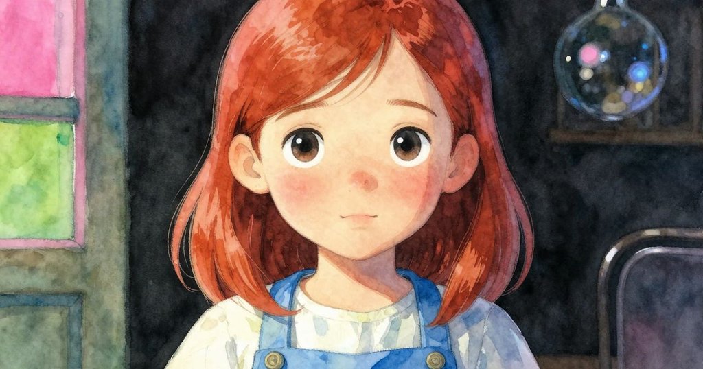 Flora凝視托盤，眼神充滿好奇與擔憂，近距離突顯她的情感與工作室柔和光影