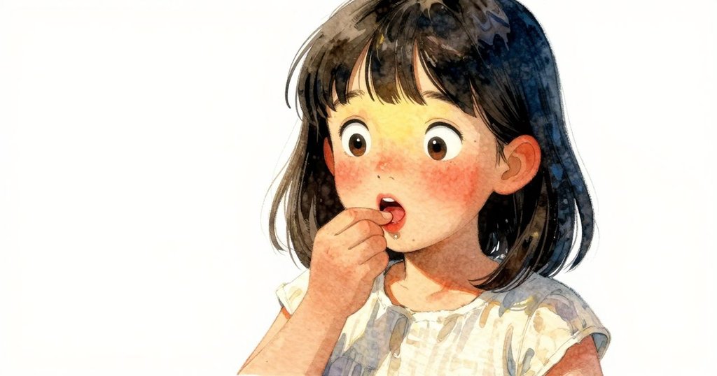 蘿比靠近石槽，輕舔唇邊的水滴，臉上流露出驚訝與好奇，細膩地捕捉瞬間的情感