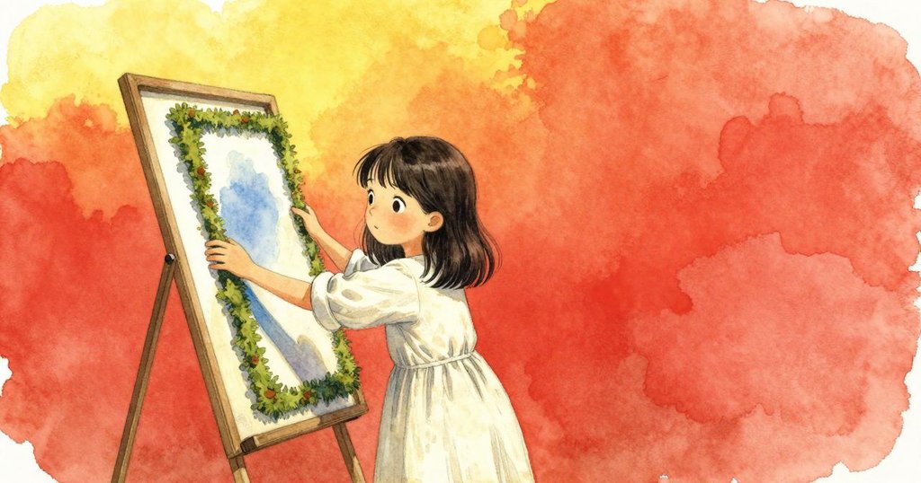 蘿比將染上苔綠色澤的木框輕放在晾曬架上，柔和光線下顯得平靜滿足，故事接近尾聲