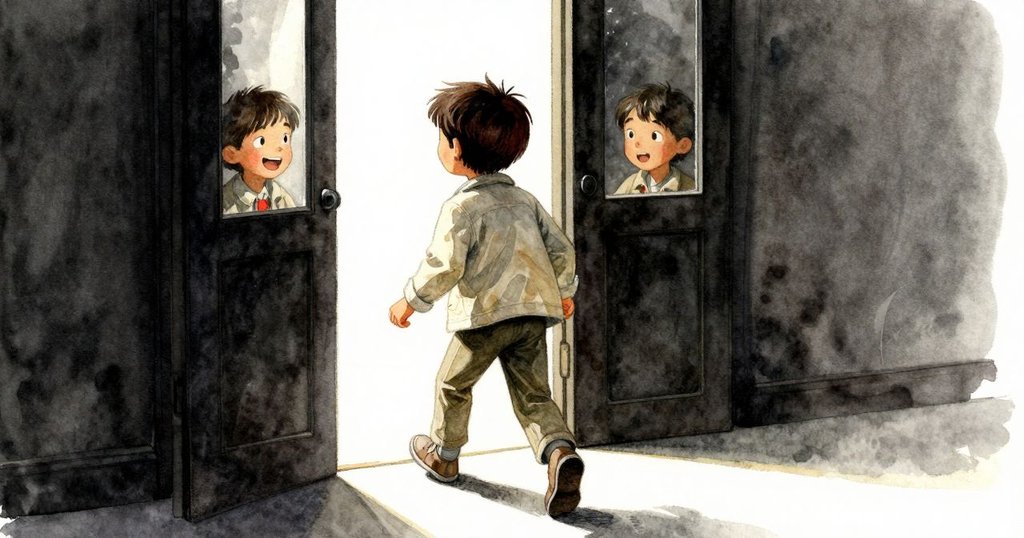 拉金滿懷喜悅地走向敞開的出口, 鏡中映出多個歡慶身影, 溫暖燈光映襯下, 敘事邁向轉捩點