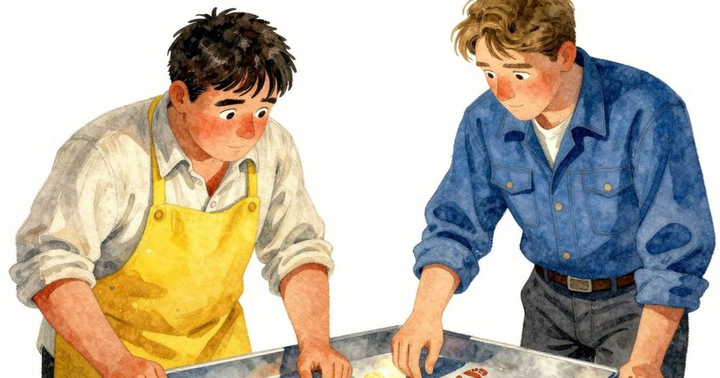 肯特手指輕觸托盤上濕潤腳印，仔細觀察到微妙字母痕跡，細膩紋理呈現謎樣氛圍