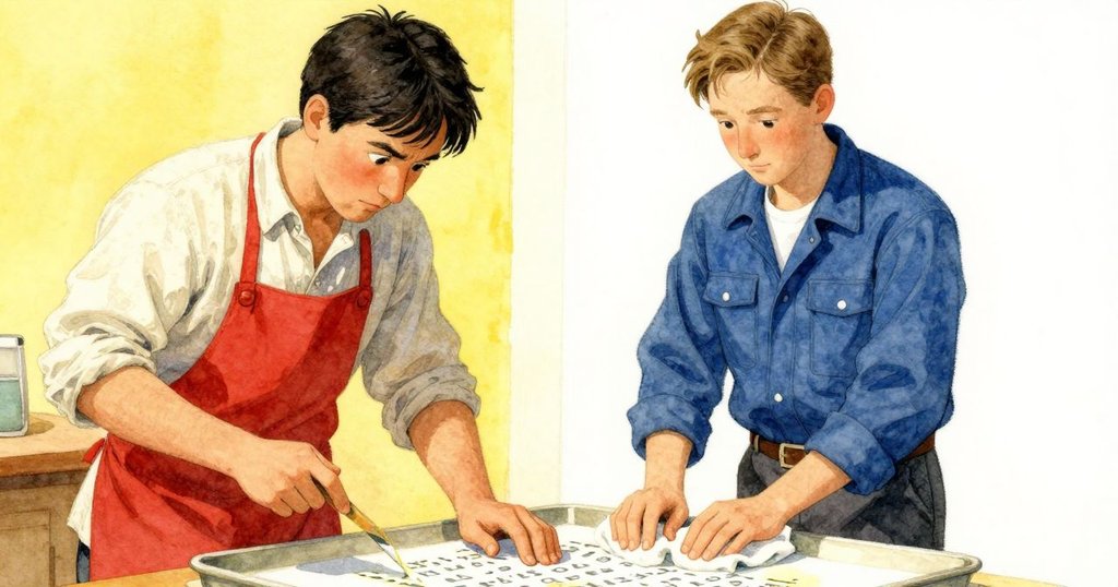 肯特輕柔用軟布擦拭托盤，隱現鏡像字母逐漸清晰，動作中蘊含著意外發現的驚喜