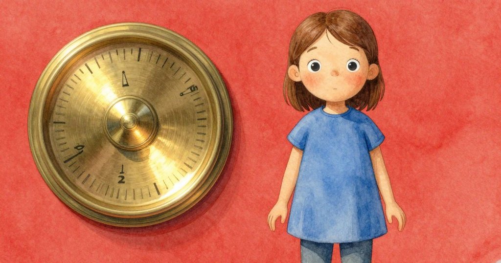 鍍銅導引器在光線中閃爍, Olwen凝視反射細節, 透出神秘與秩序, 燈光聚焦營造夢幻感。