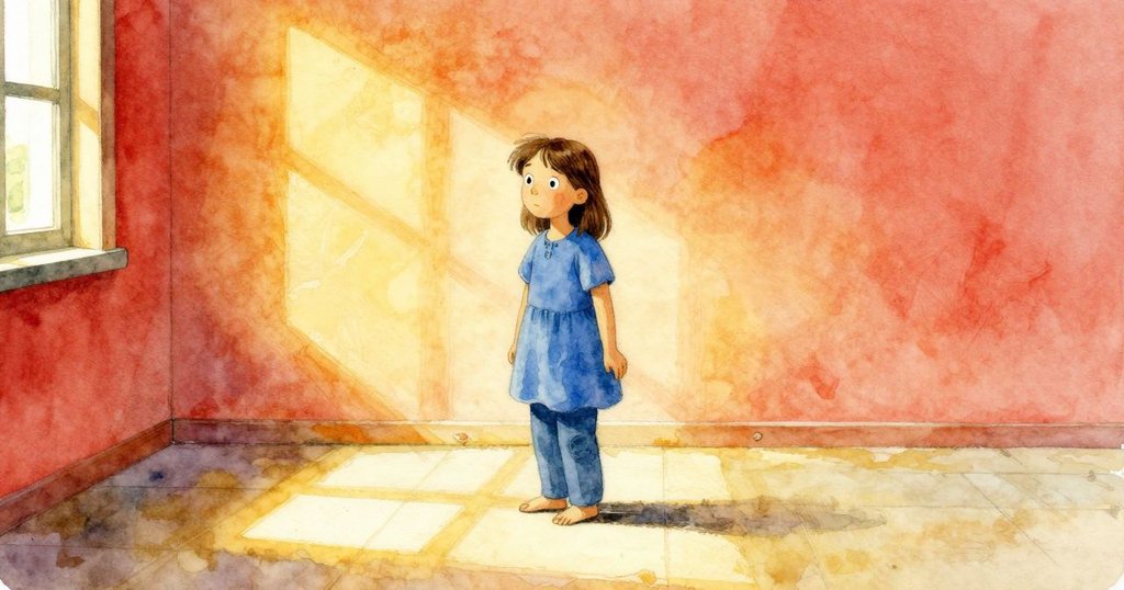 木棚內部隨光線變化, 陽光灑滿全場, Olwen停下欣賞轉動中的機構, 表現出時間流逝的感受。