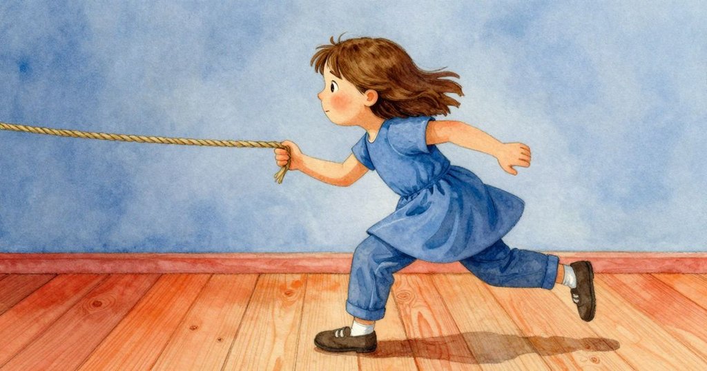 Olwen急速後退, 注意到地板上紋理錯位, 動作迅速, 背景模糊展現急迫感, 內部光影交錯。