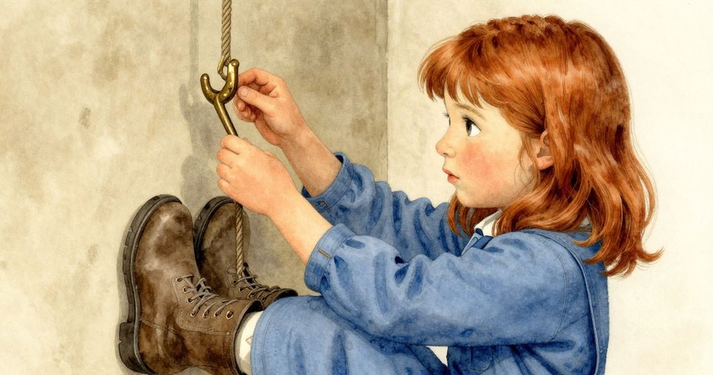 科萊特在棚角輕柔調整較暗閃光的繩索細節，細膩動作展現專注和耐心