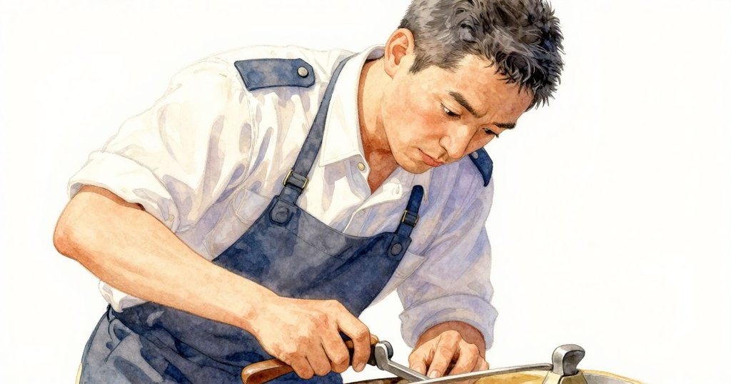 格倫專注地將手按在馬鞍角上，鏡頭特寫他專注的眼神，細節豐富，充滿好奇與關懷。