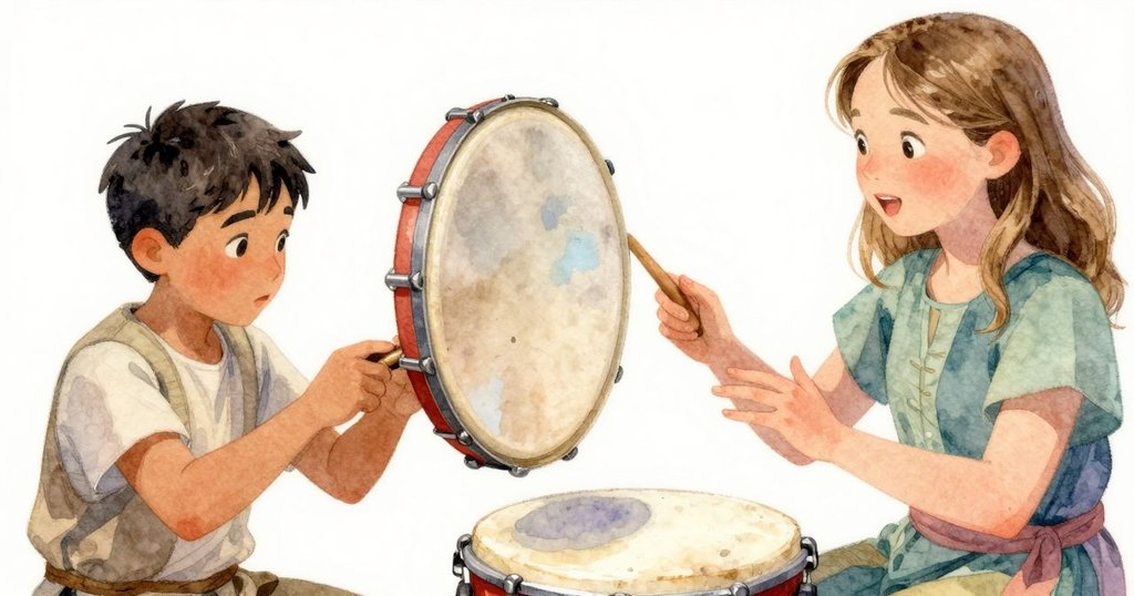 鏡頭聚焦在鼓面上，陰影依舊爬行，Zephyr 的手握著棒子輕敲鼓面，展現鼓面紋理與動態互動