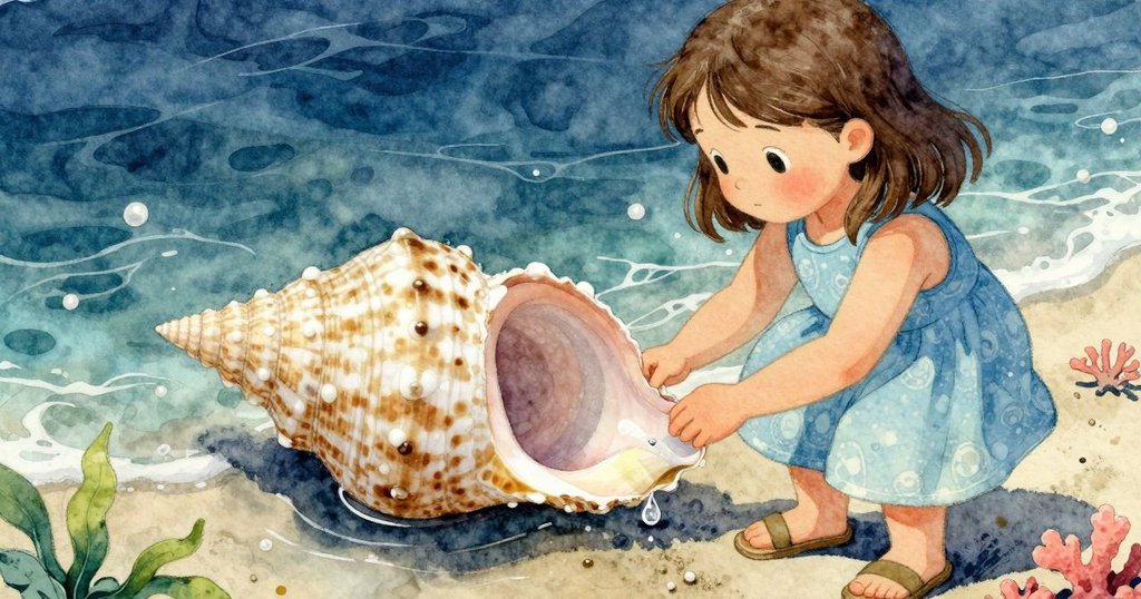 露西亞專注描繪海螺紋理，手握鉛筆在速寫本上勾勒細節，呈現海邊自然質感