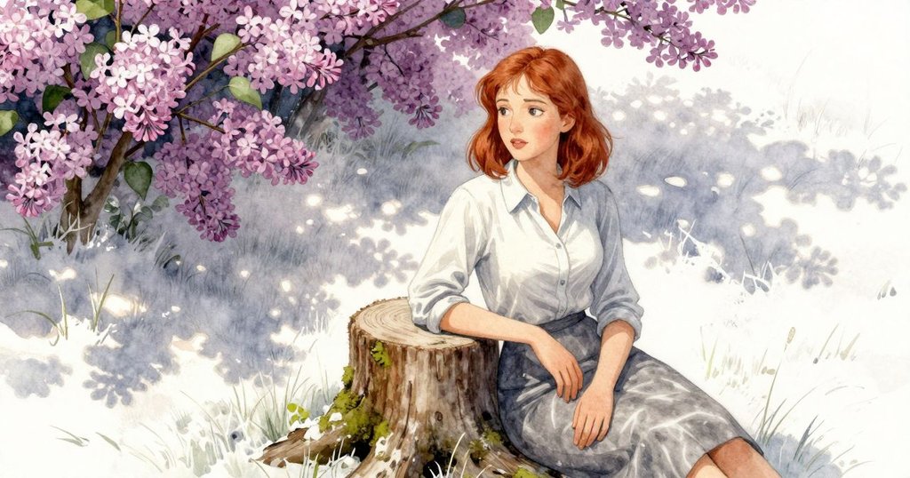 Ada在隱蔽角落放下熏煙器, 於青苔樹樁旁靜思, 紫丁香環繞隱現, 氣氛安靜神秘, 故事發展平靜