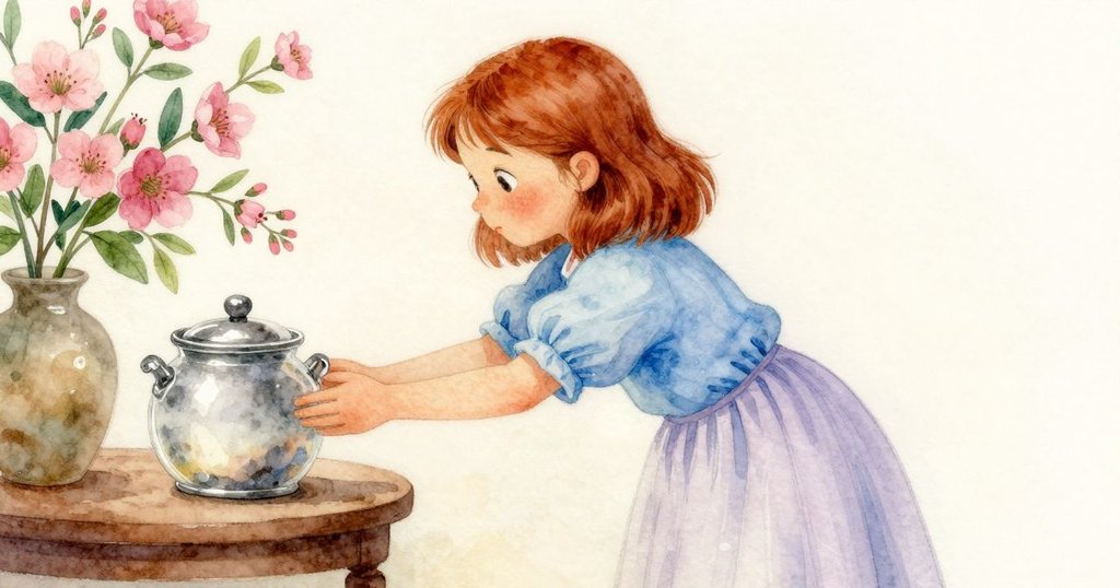 Oona走向桌邊觸摸水杯與柑橘花,室內柔和燈光中傳遞著靜謐與細膩情感