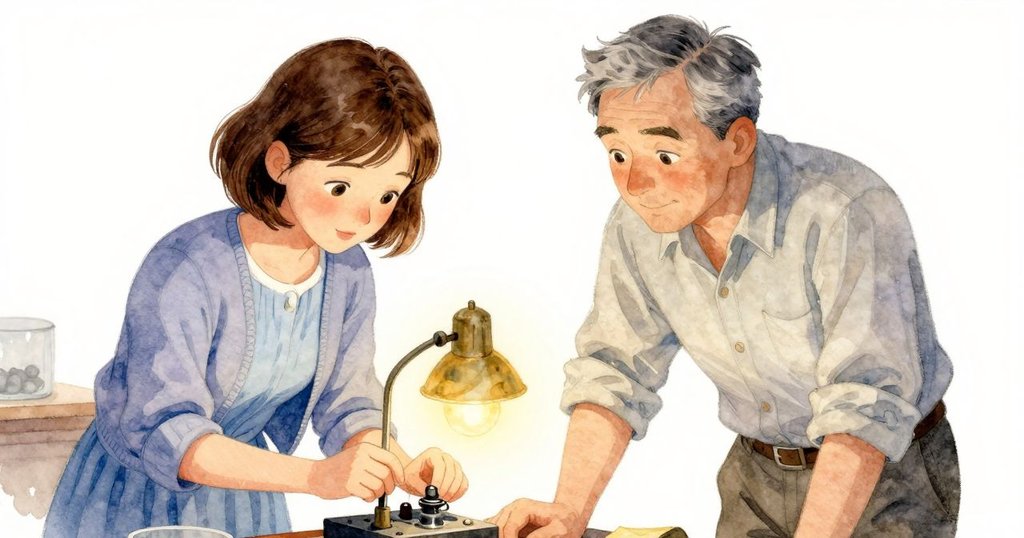 Eve輕推盤子外殼, Orson靜觀其變, 溫柔燈光下作坊呈現解謎後寧靜氛圍。