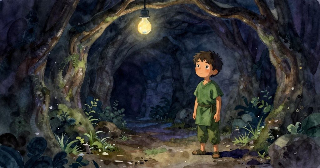 Fintan 在古老酒窖入口，靜靜注視木架上陳列的酒瓶，燈光柔和，氛圍寧靜深遠